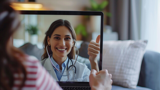 Medical doctor providing patient with virtual bariatric surgery consultation.